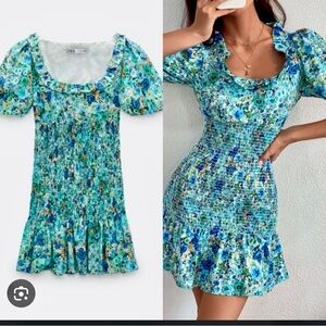 Zara floral smocked mini dress